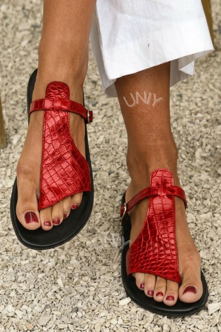 Klara – Croc-Effect Toe-Post Sandals with Buckle Strap