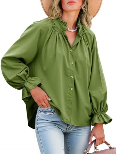 Dulcie - Oversized Cotton Puff Sleeve Button Down Blouse