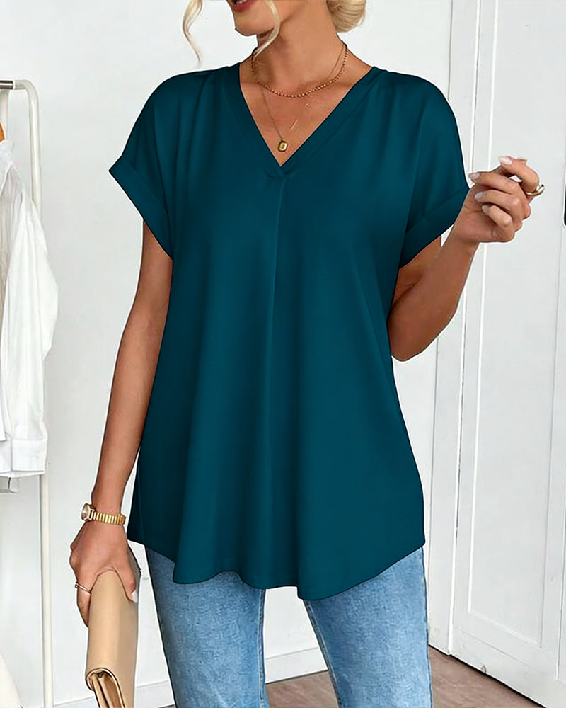 Saffron - Patchwork Back Slimming Cotton V-Neck T-Shirt