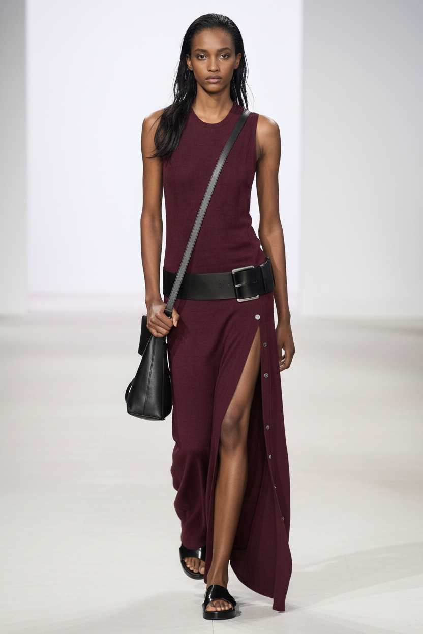 Regina - Stretch Viscose Maxi Dress with Belt