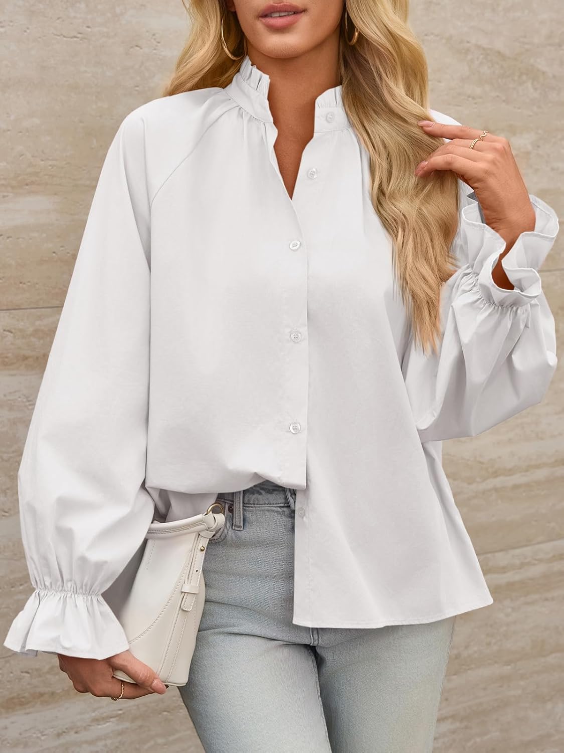 Dulcie - Oversized Cotton Puff Sleeve Button Down Blouse