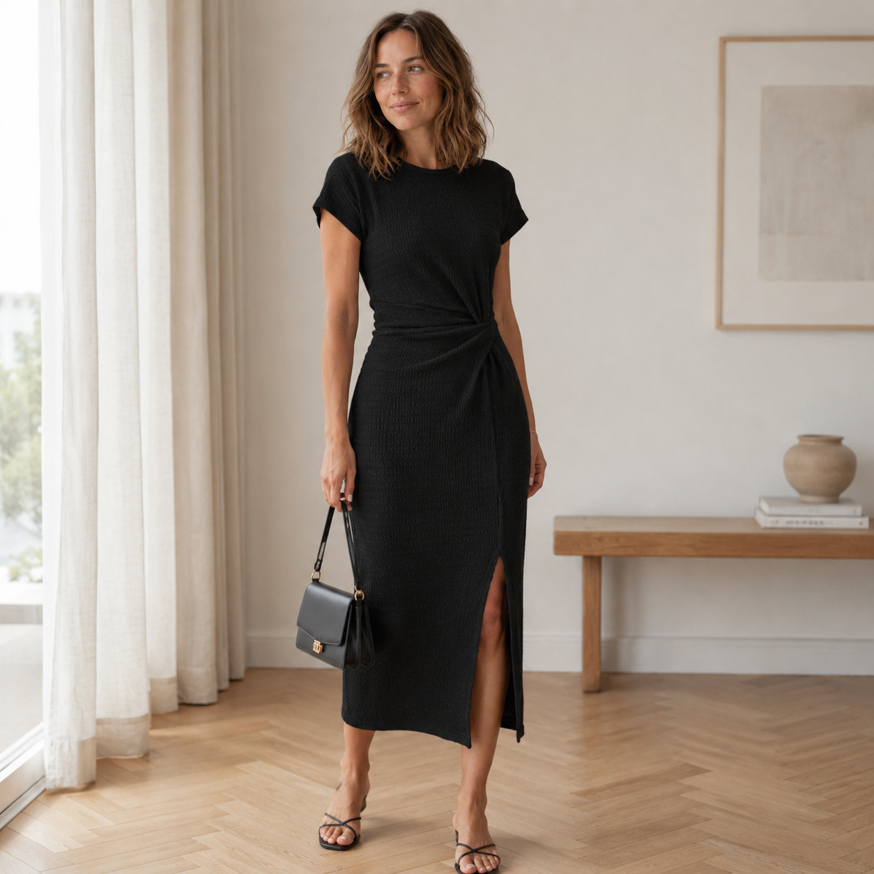 Ada - Ribbed Knotted Midi Dress
