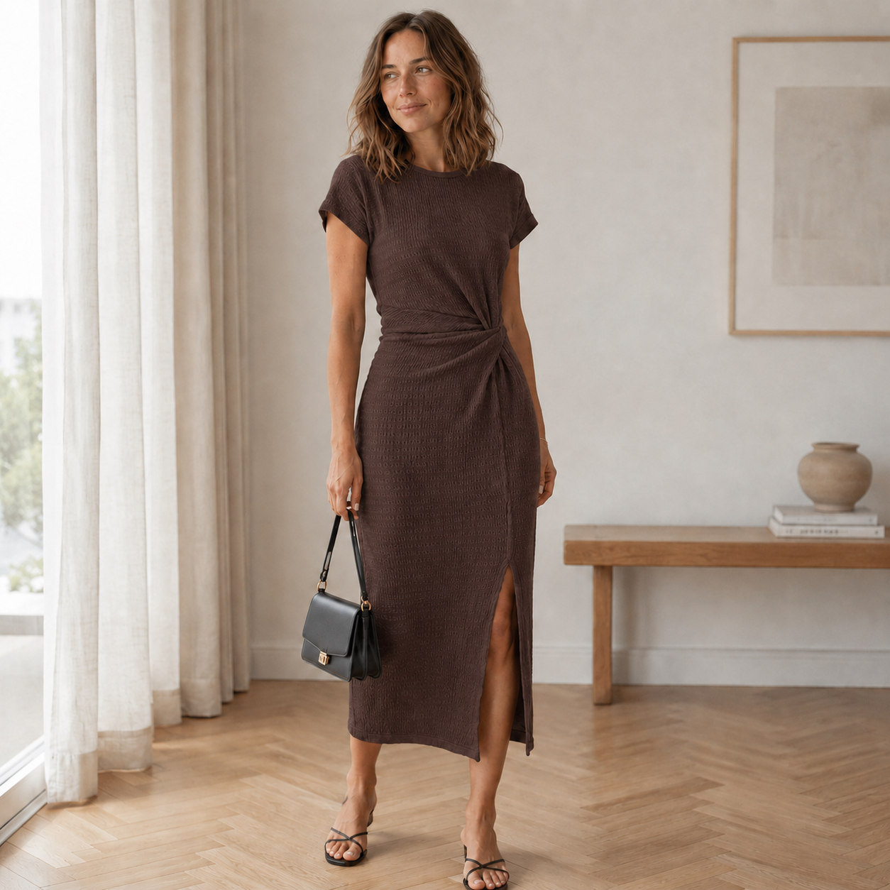 Ada - Ribbed Knotted Midi Dress