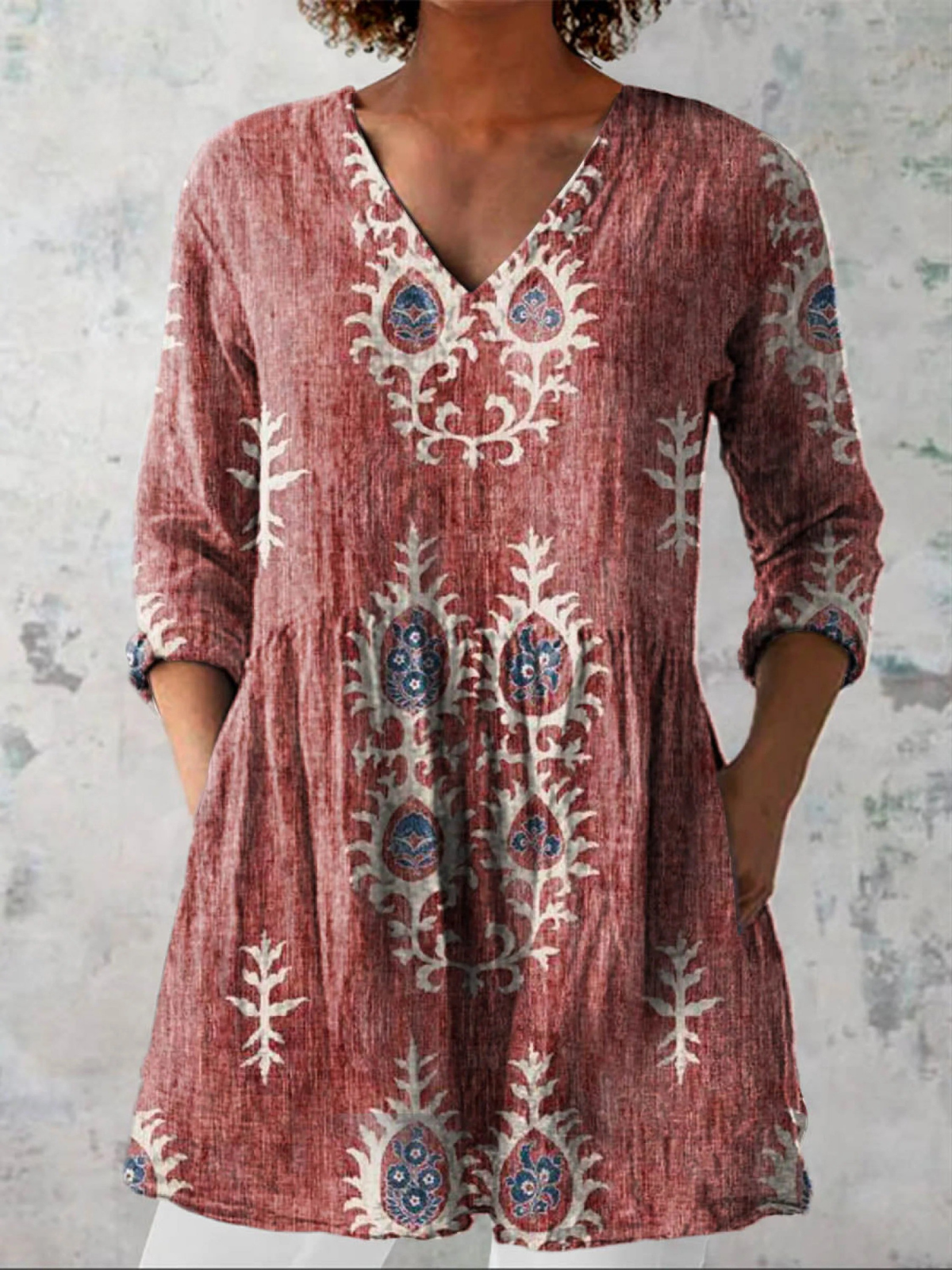 Maravelle - Long Blouse with V-Neck