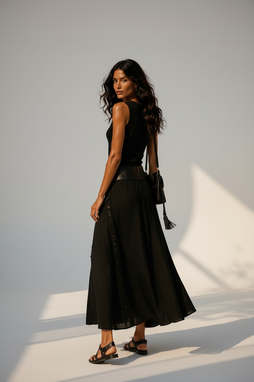 Regina - Stretch Viscose Maxi Dress with Belt