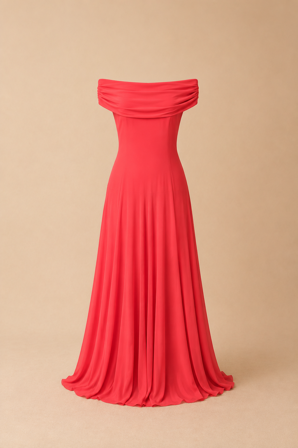 Bridget - Coral Bardot Maxi Dress