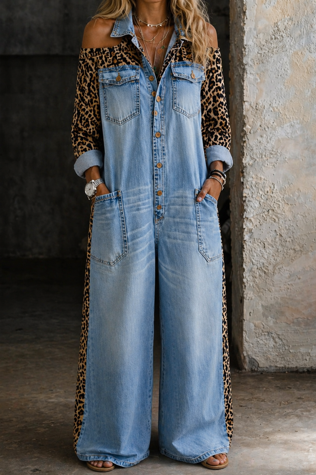 Delphi - One Piece Denim Shirt Jumpsuit