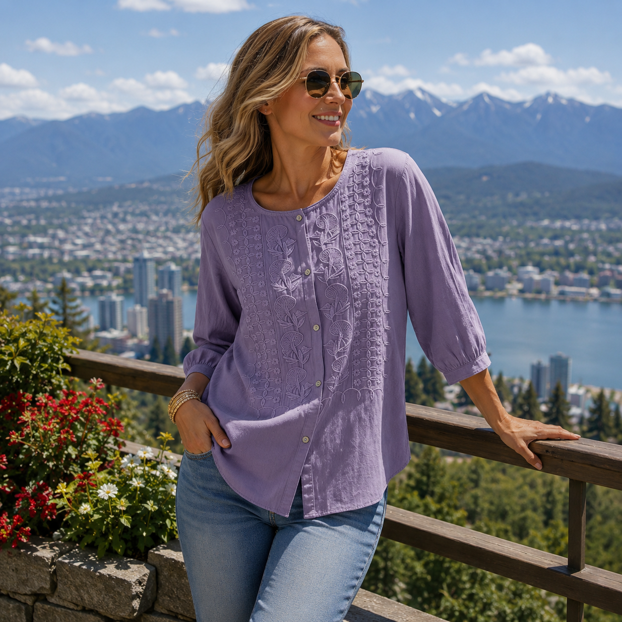 Sarah - Embroidered Cotton and Linen Blouse
