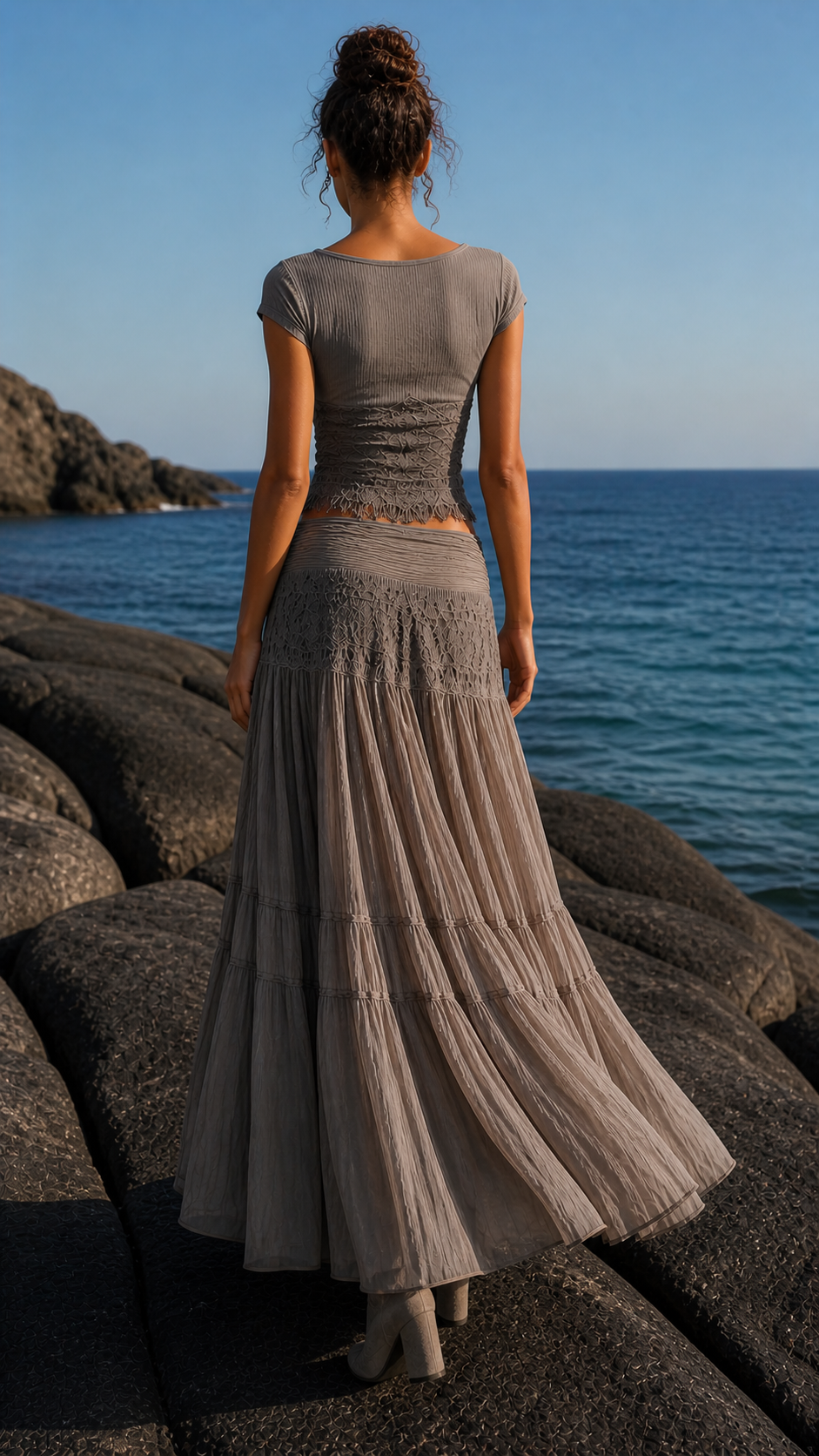 Illyria – Bohemian Lace Vitoria Top and Pleated Skirt Set