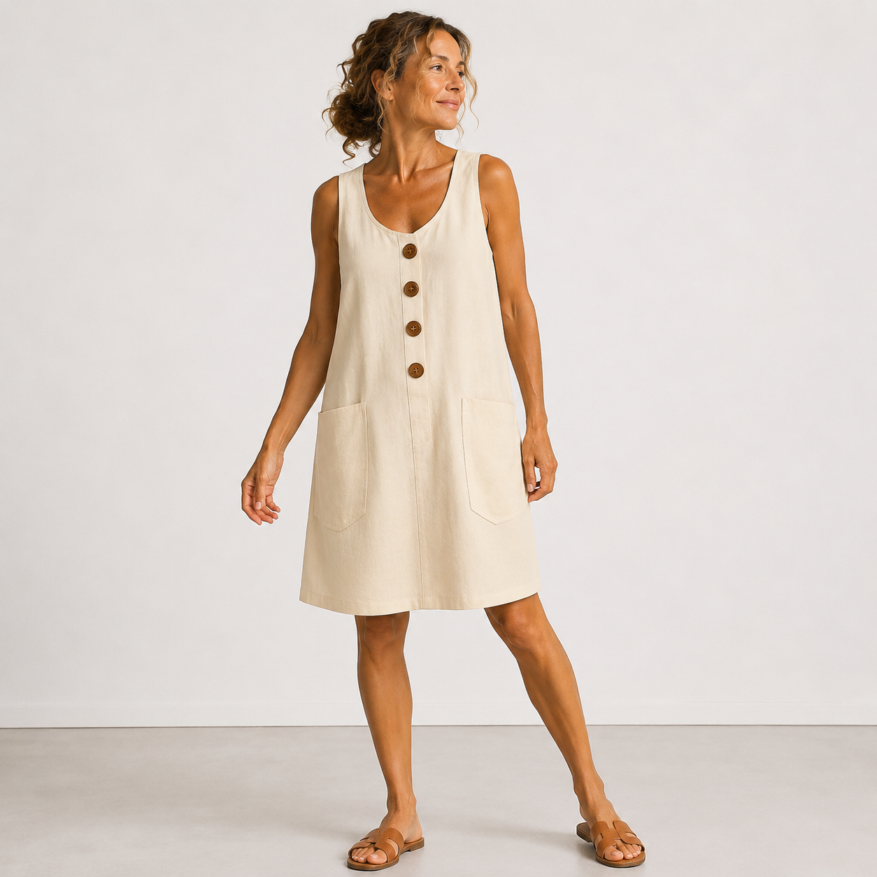 Phoebe - Sleeveless Cotton and Linen Dress