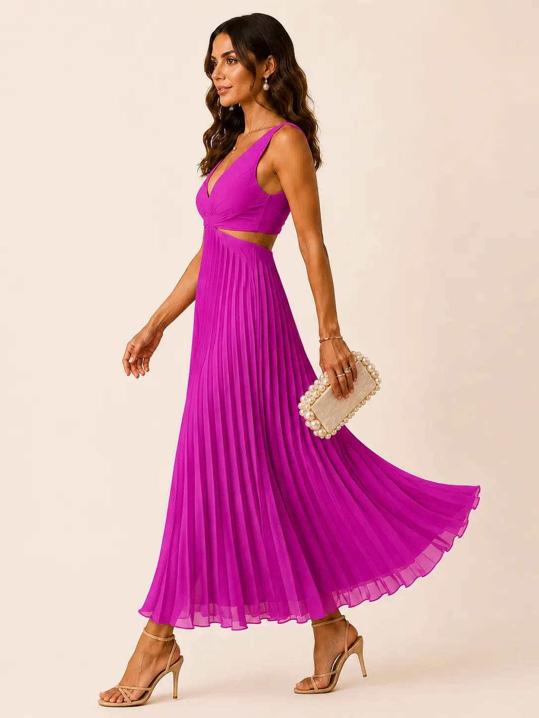 Beatrix – Pleated V-Neck Maxi Dress