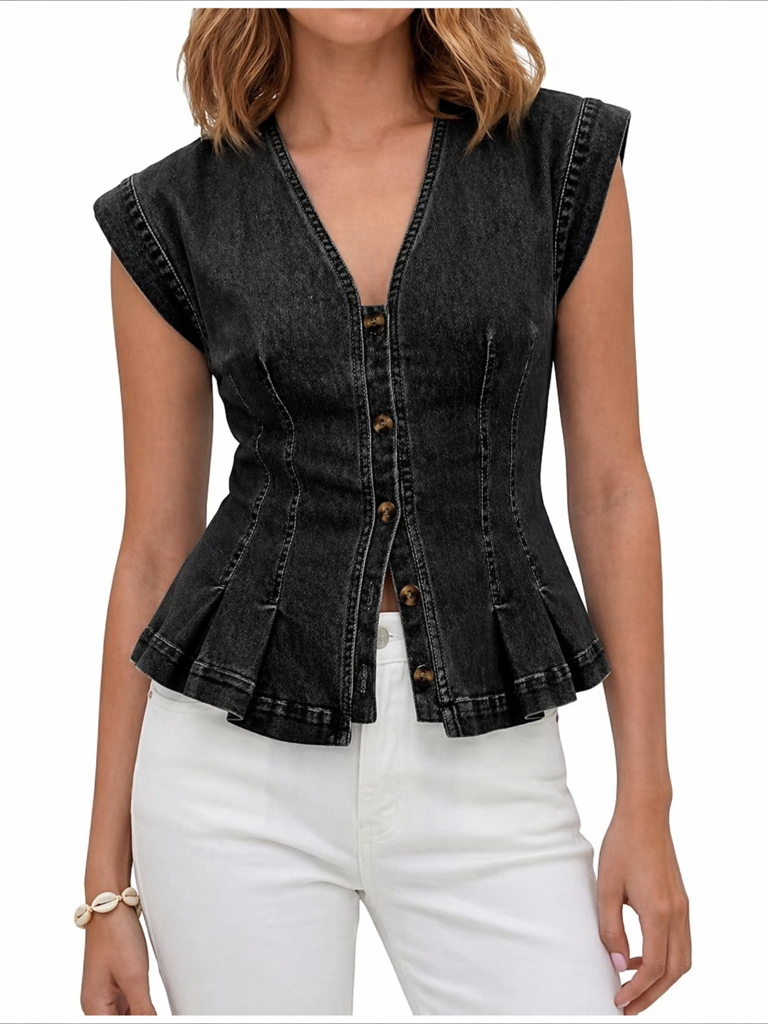 Jovie - V-Neck Denim Top