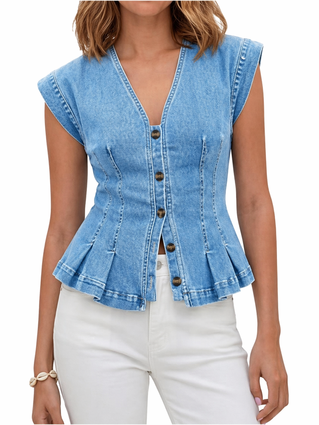 Jovie - V-Neck Denim Top