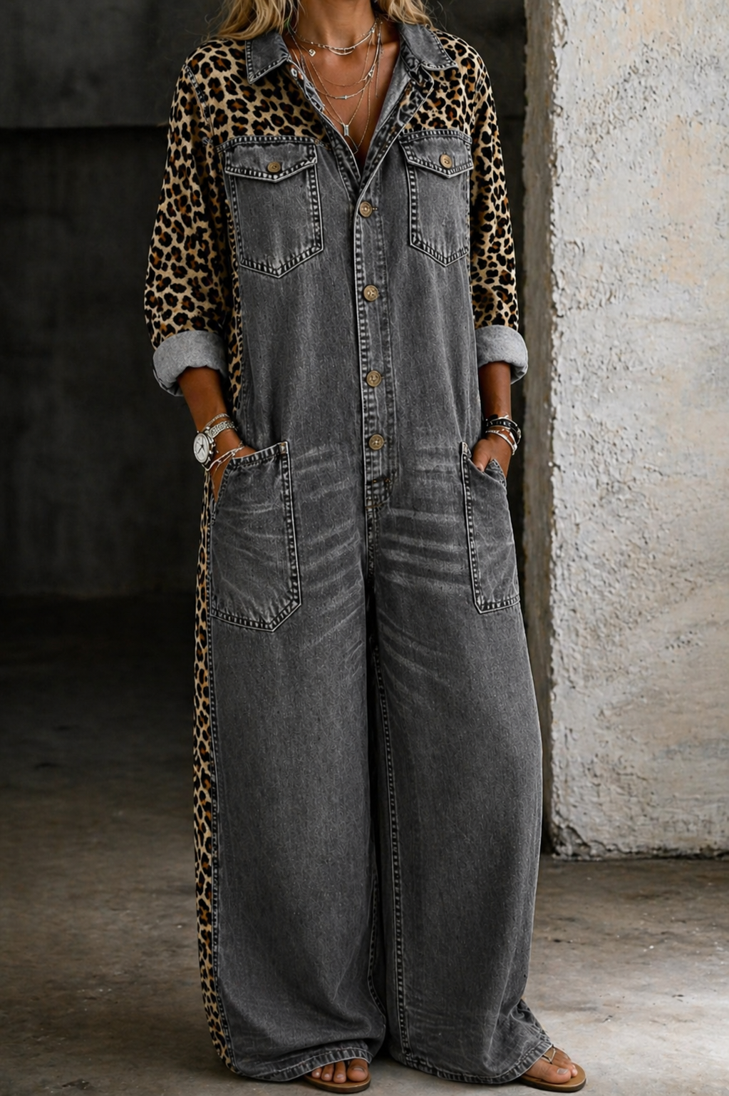 Delphi - One Piece Denim Shirt Jumpsuit