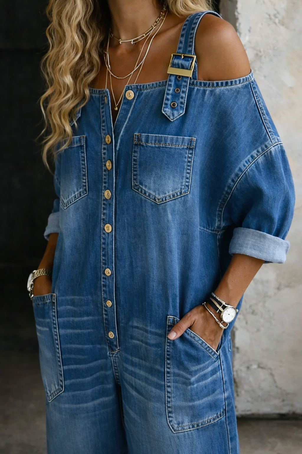 Jessa - Off Shoulder Denim Jumpsuit