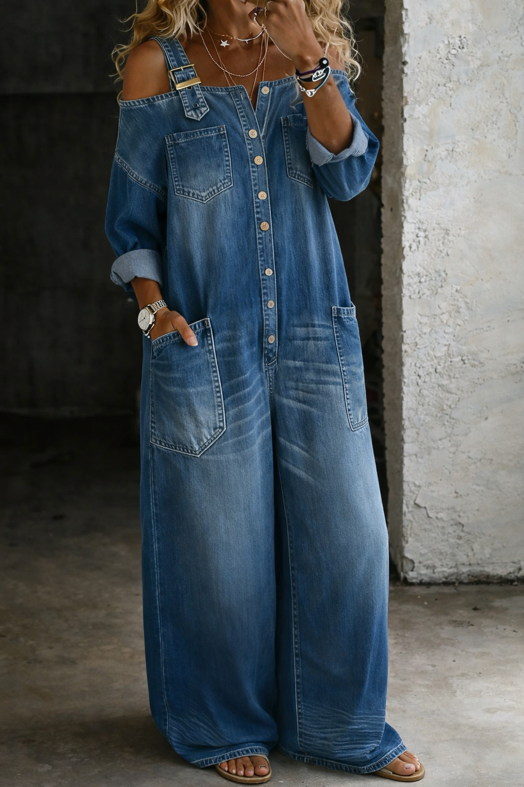 Jessa - Off Shoulder Denim Jumpsuit