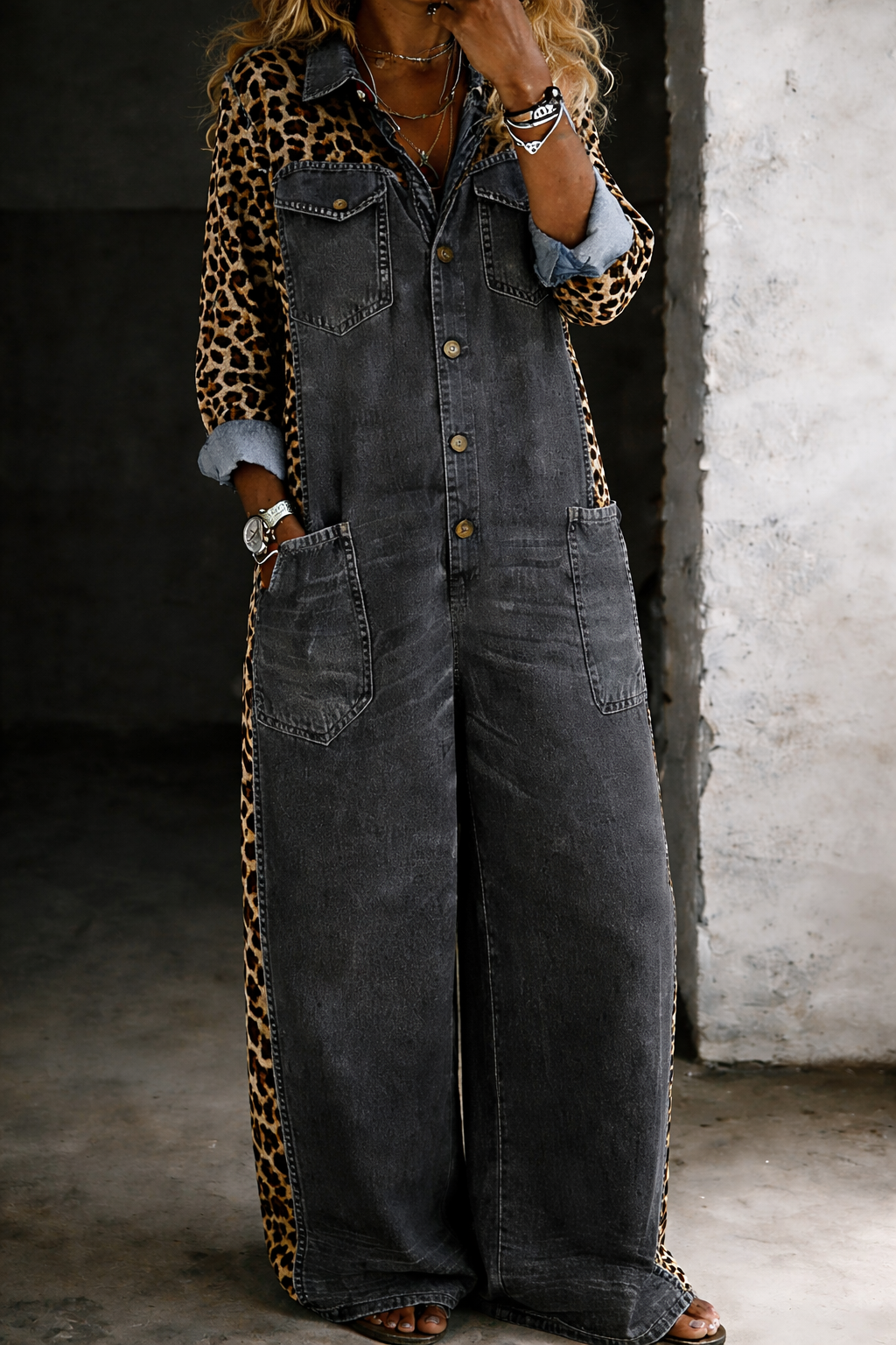 Delphi - One Piece Denim Shirt Jumpsuit