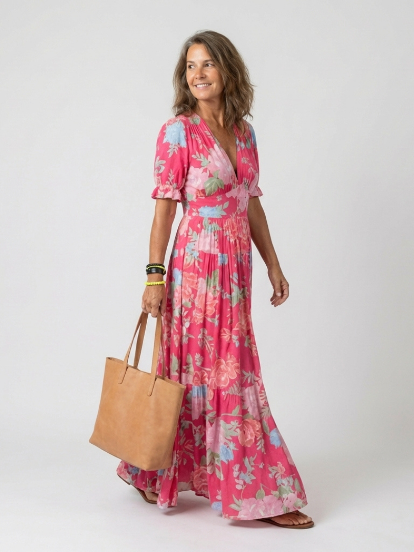 Beatrix – Sleeveless V-Neck Floral Midi Dress