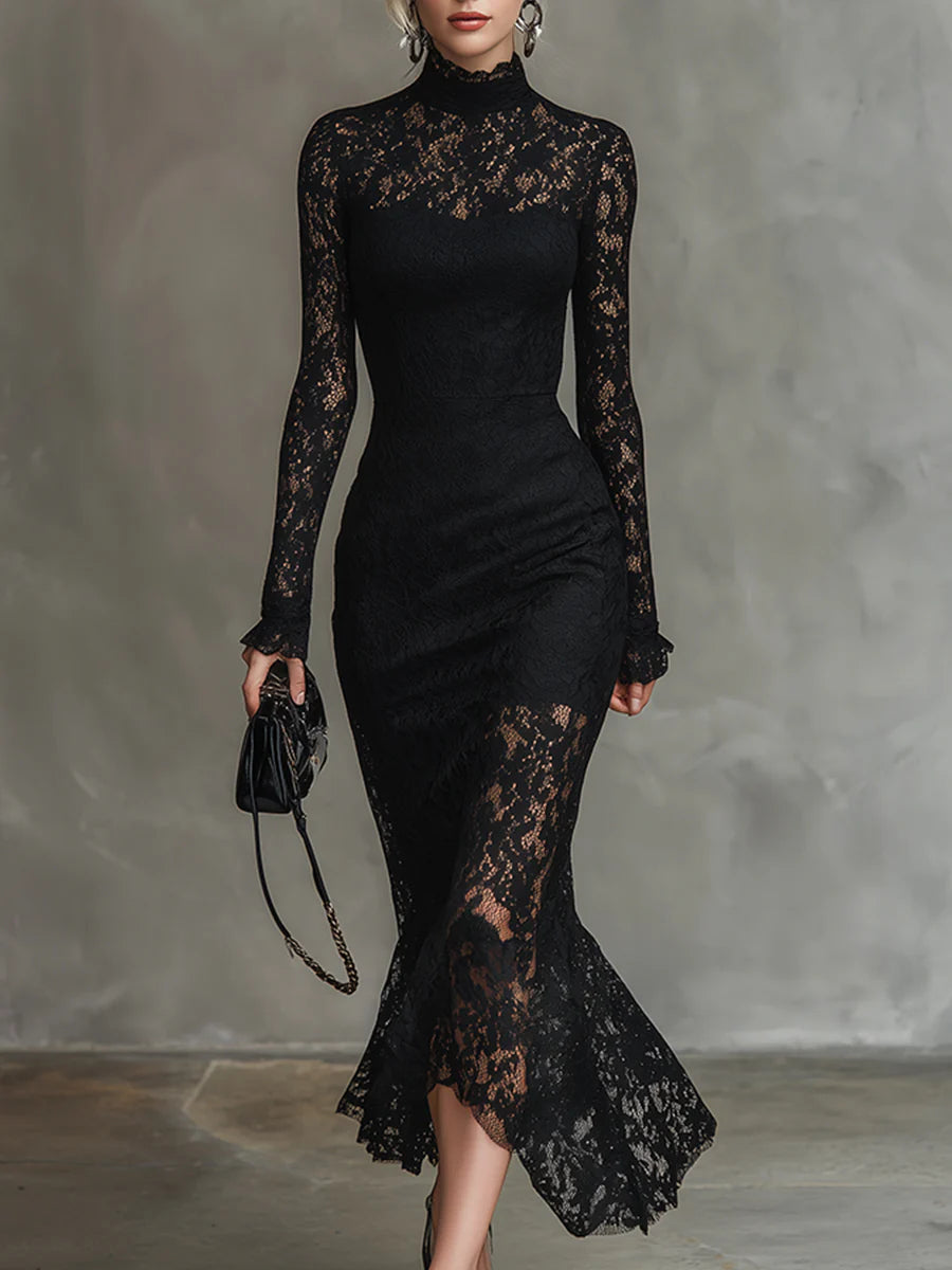 Amanda – Elegant Black Lace Maxi Dress