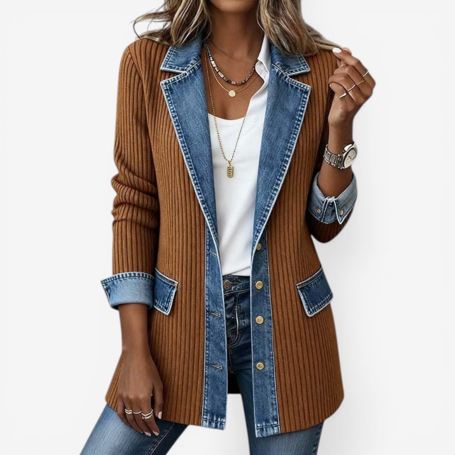 Hattie – Relaxed Knit Denim Jacket