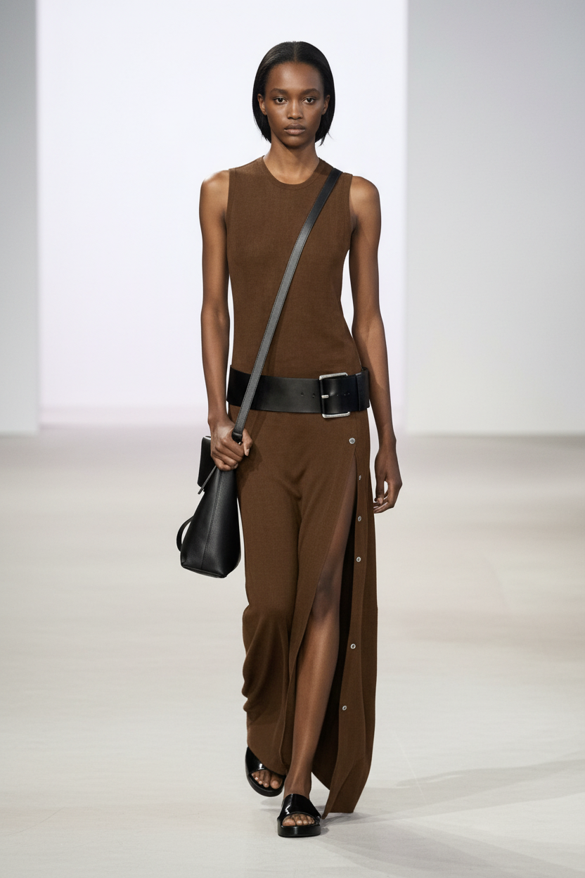 Regina - Stretch Viscose Maxi Dress with Belt