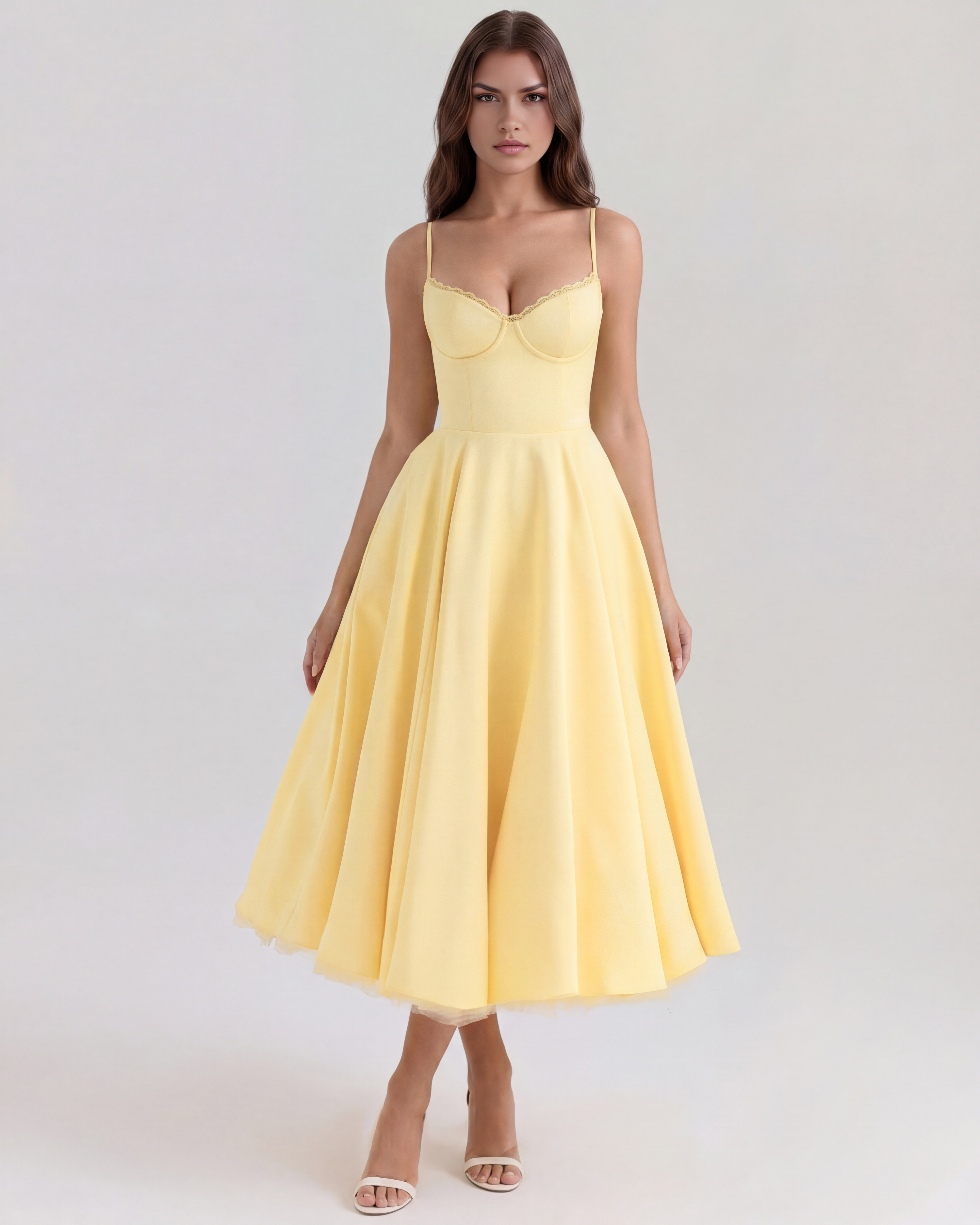 satin tulle midi dress Antonia – Satin Midi Dress with Tulle Skirt