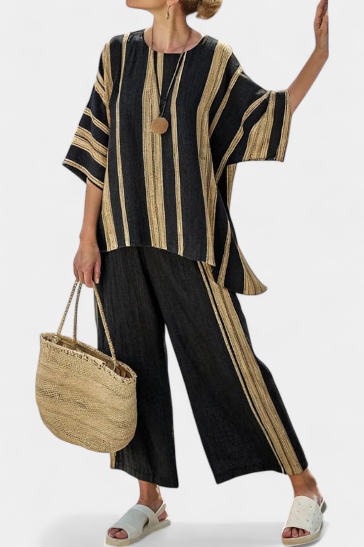 Winifred – Comfortable Oversized Striped Top and Relaxed Linen Trousers