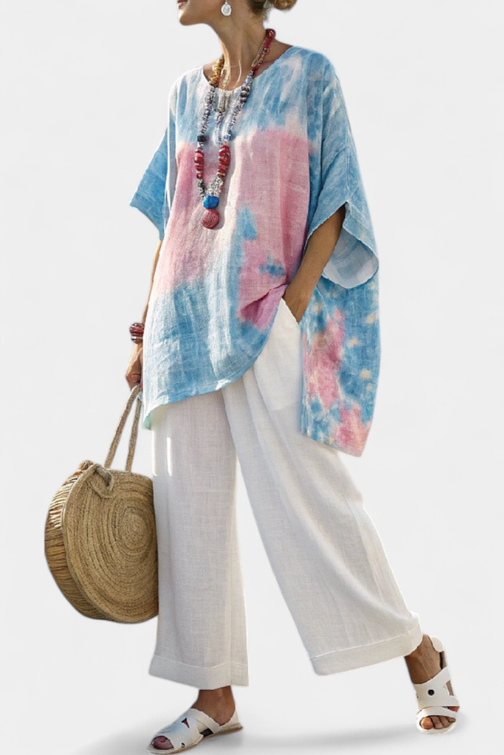 Verity – Comfortable Essential Linen Top and Bamboo Striped Trousers