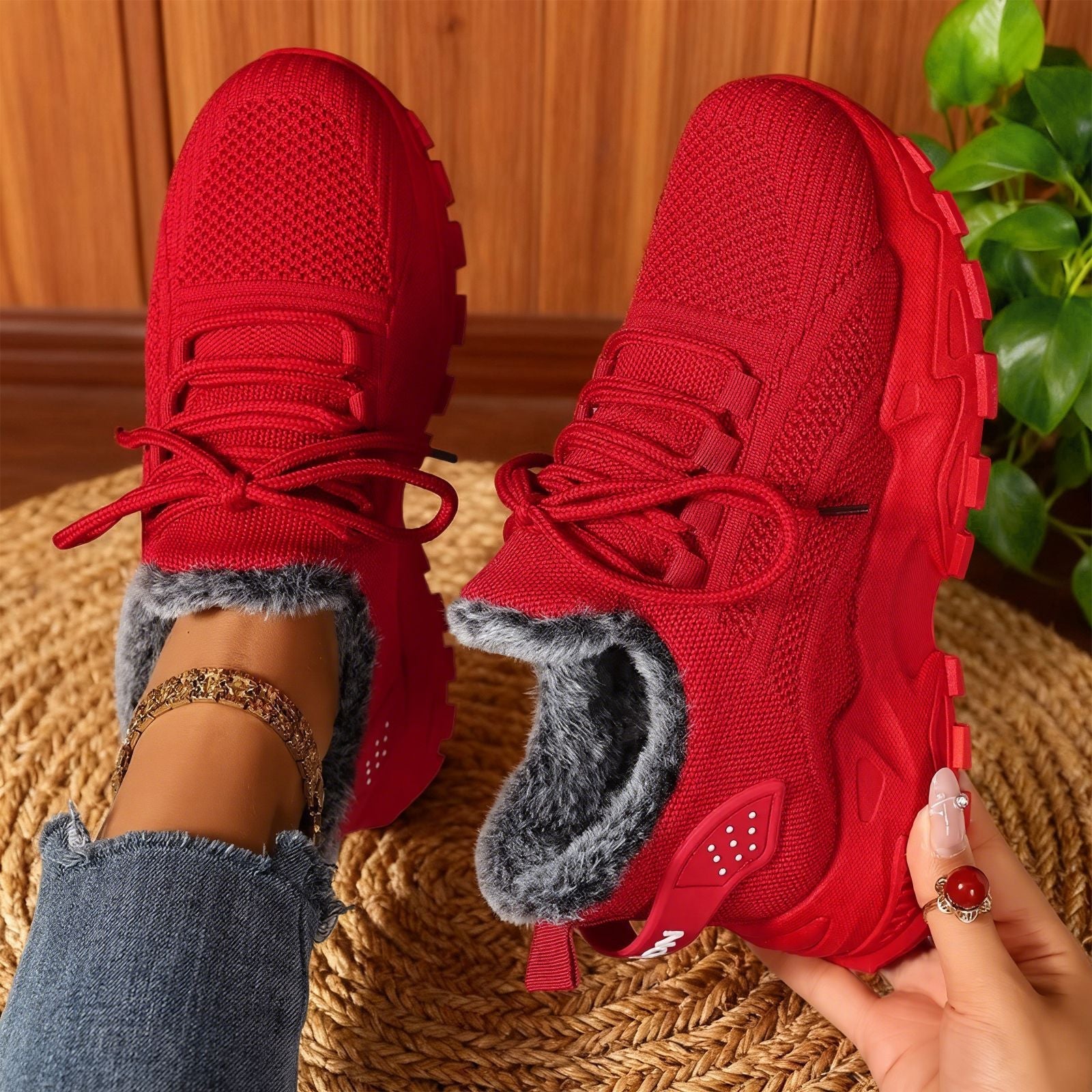 Henrietta – Casual Fleece Lace-Up Lightweight Sneakers