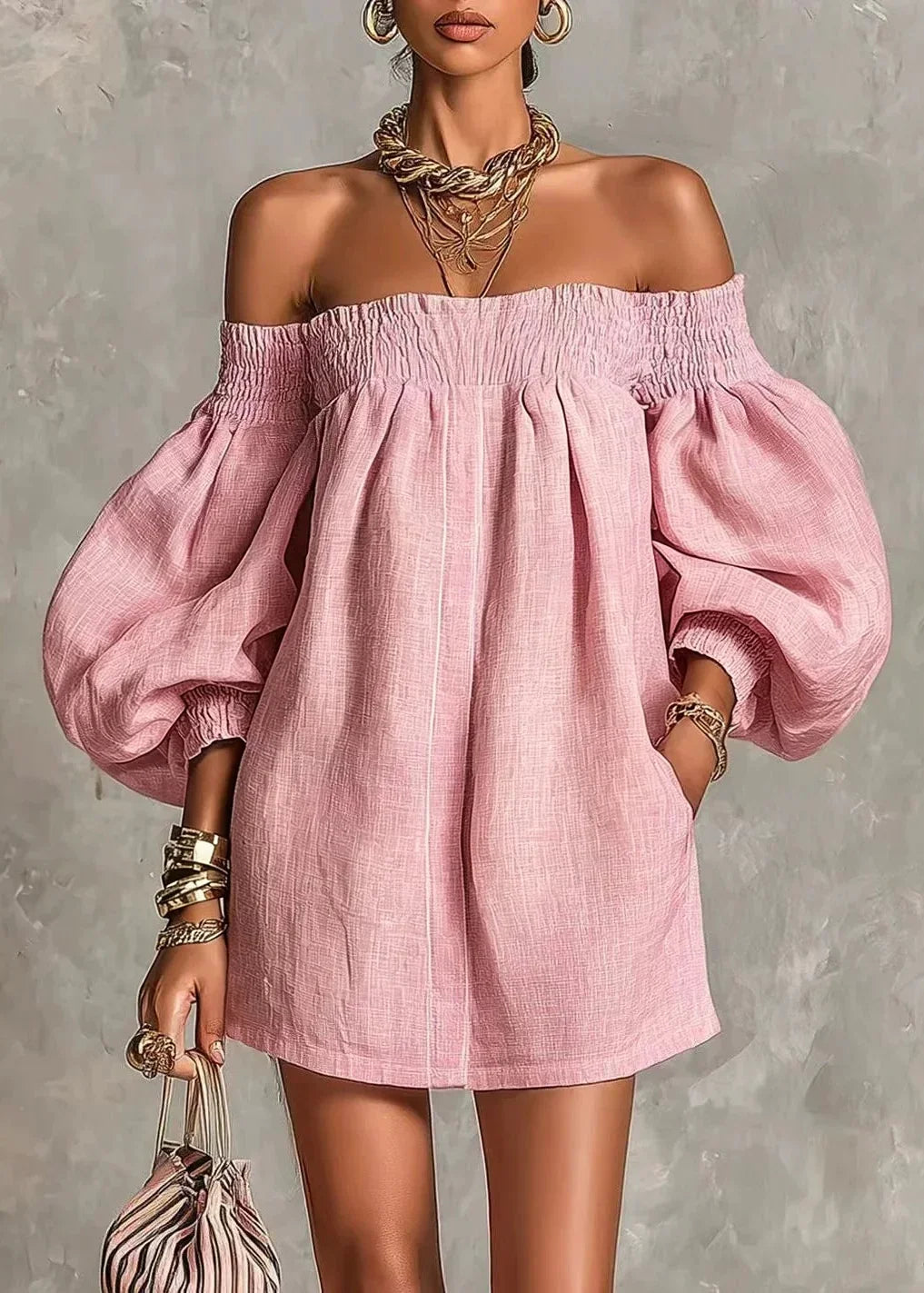 Agnes – Pastel Pink Bohemian Mini Dress