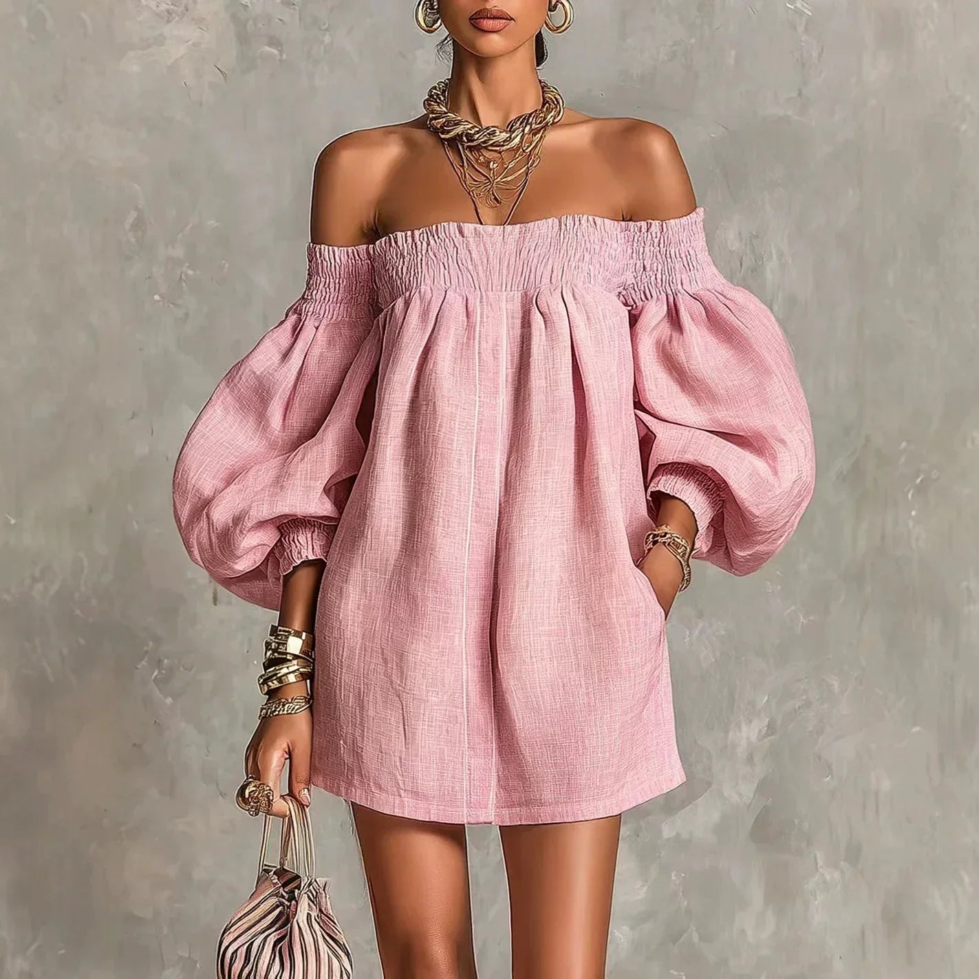 Agnes – Pastel Pink Bohemian Mini Dress