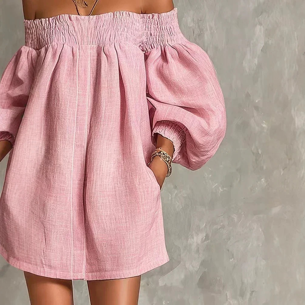 Agnes – Pastel Pink Bohemian Mini Dress