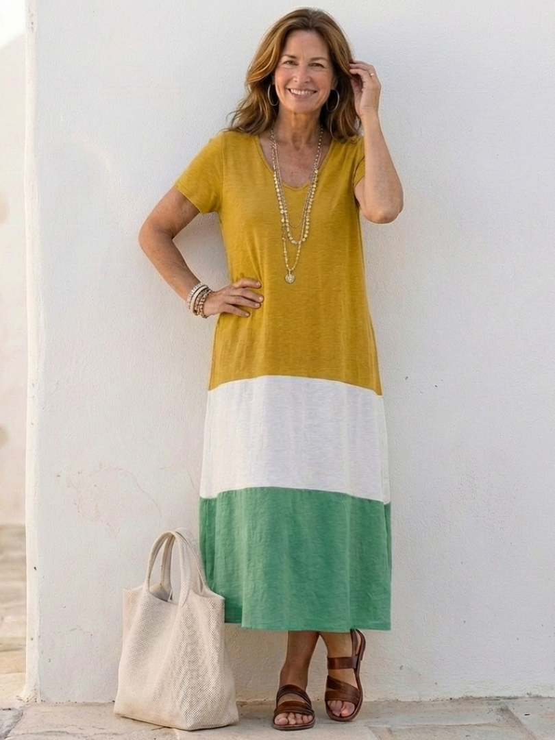 Zella - Short Sleeve Color Block V-Neck Midi Dress