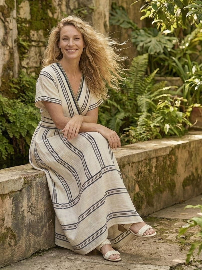 Hera - V-Neck Short Sleeve Wrap Waist Midi Dress