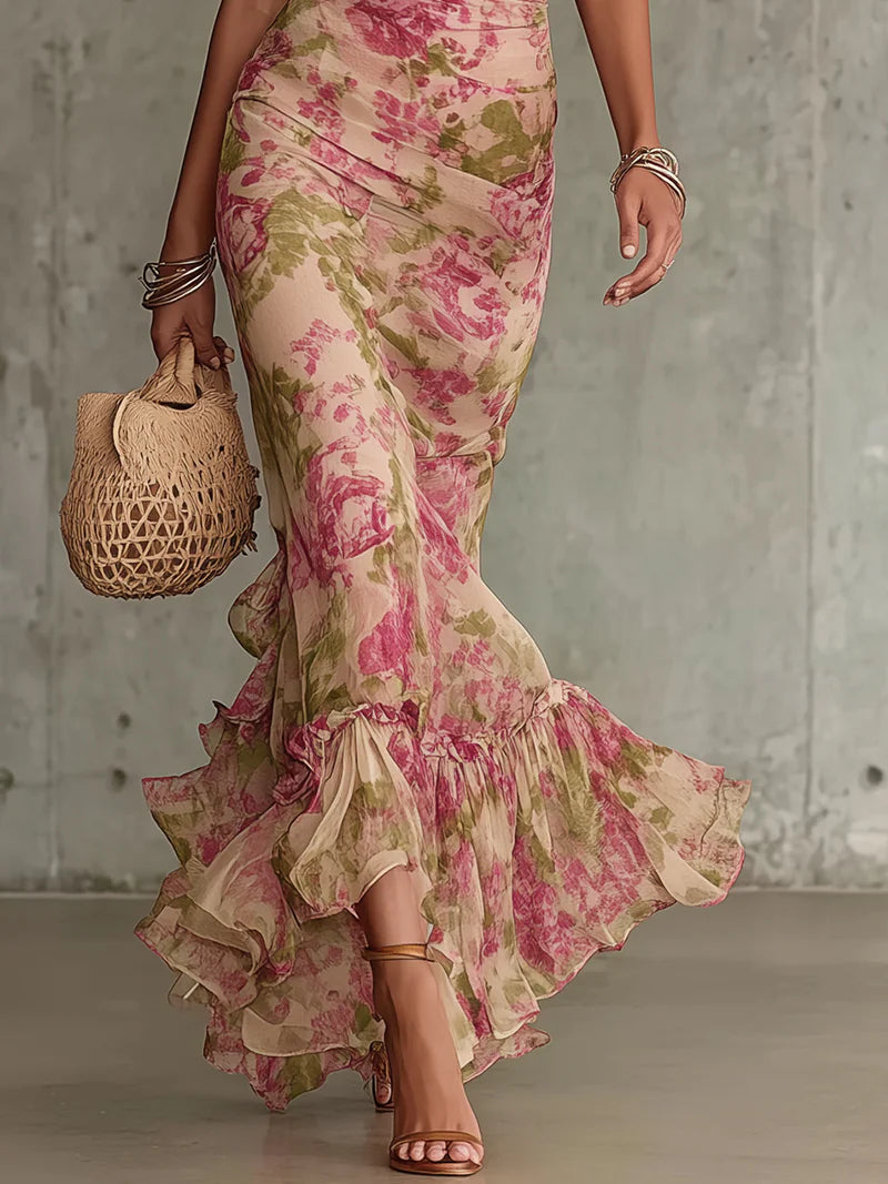 Paige - Vintage Rose Print Maxi Dress With Puff Sleeves