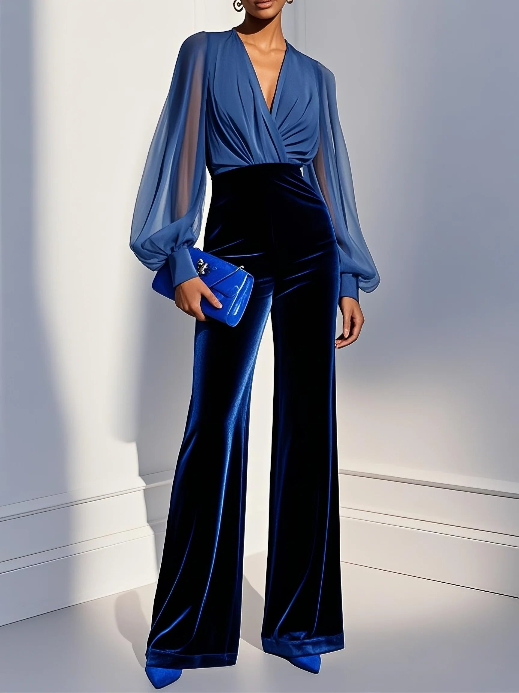 Megan – Elegant Blue Mesh Jumpsuit