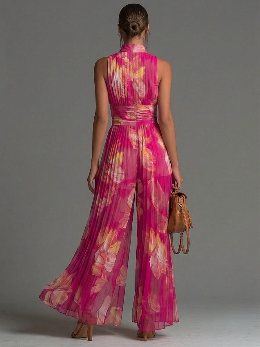 Deanna - Fuchsia Wide-leg Chiffon Jumpsuit