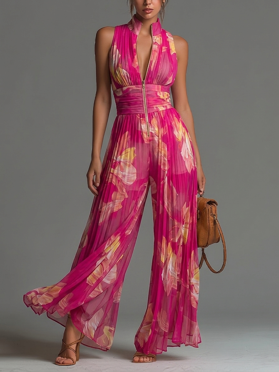 Deanna - Fuchsia Wide-leg Chiffon Jumpsuit
