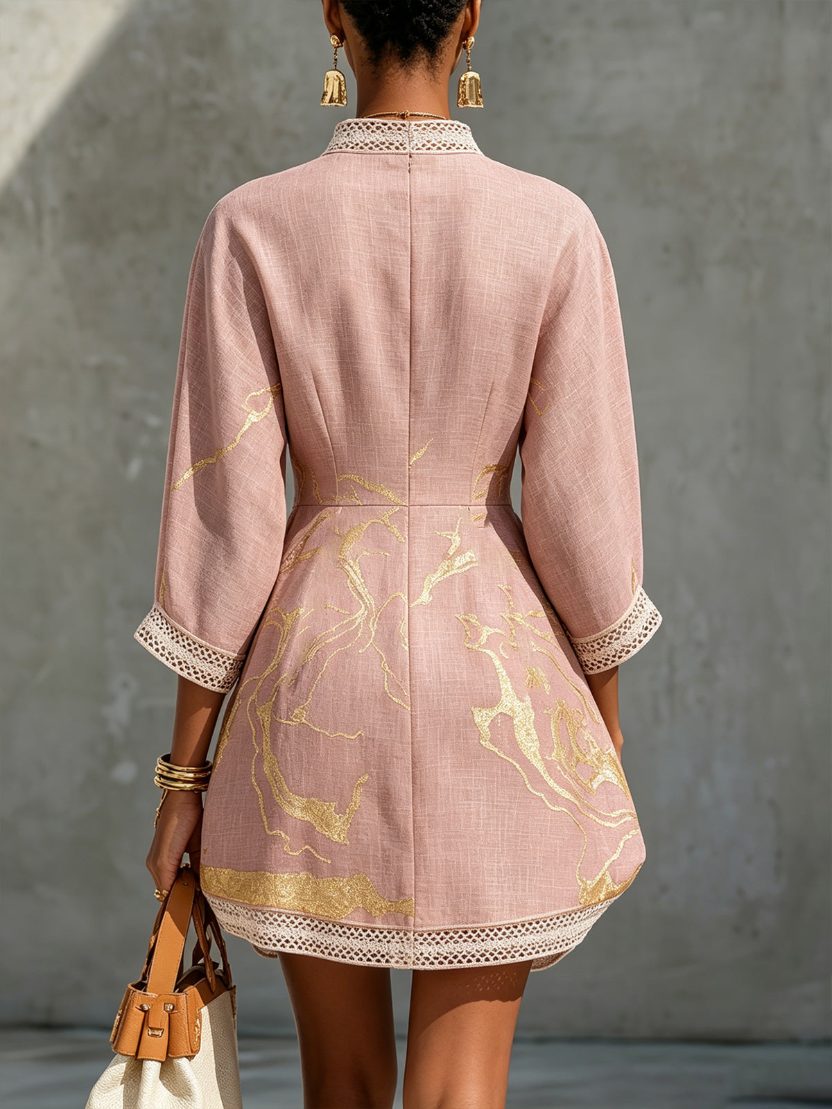 Emmeline – Rose Gold Crochet Lace V-Neck Mini Dress