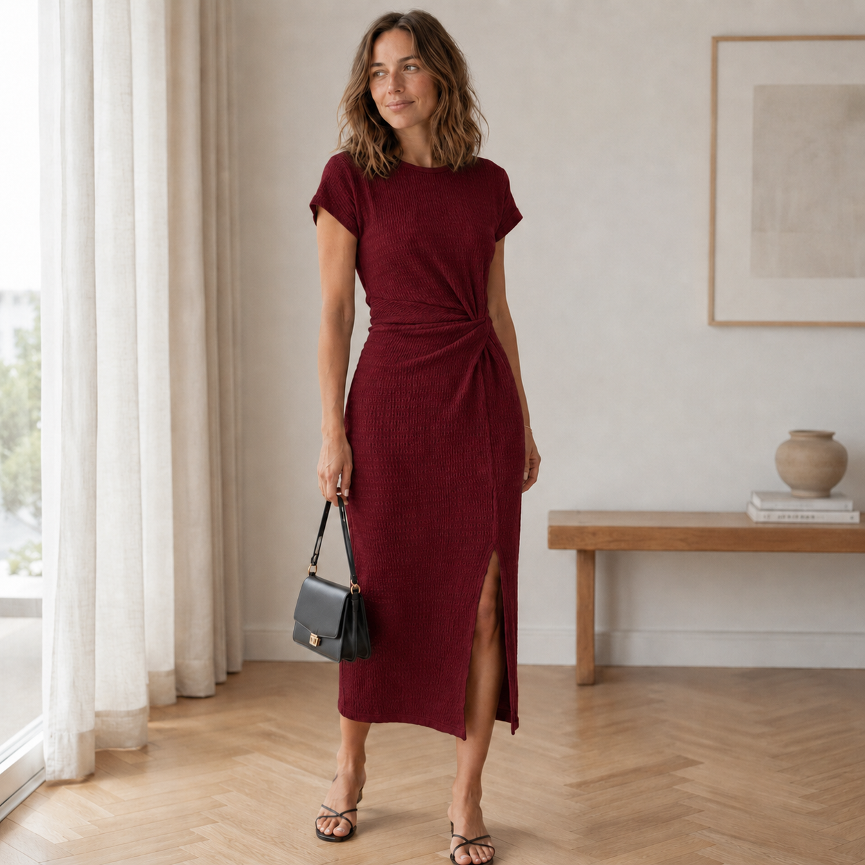 Ada - Ribbed Knotted Midi Dress