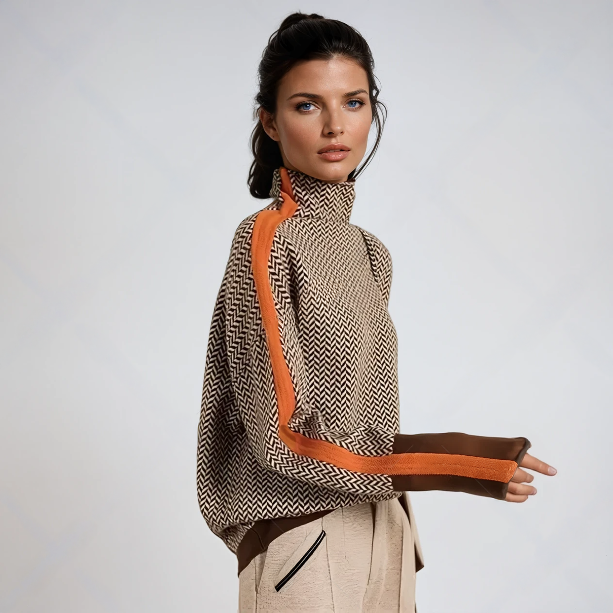 Grace – High-Neck Striped Sweater for Effortless Elegance