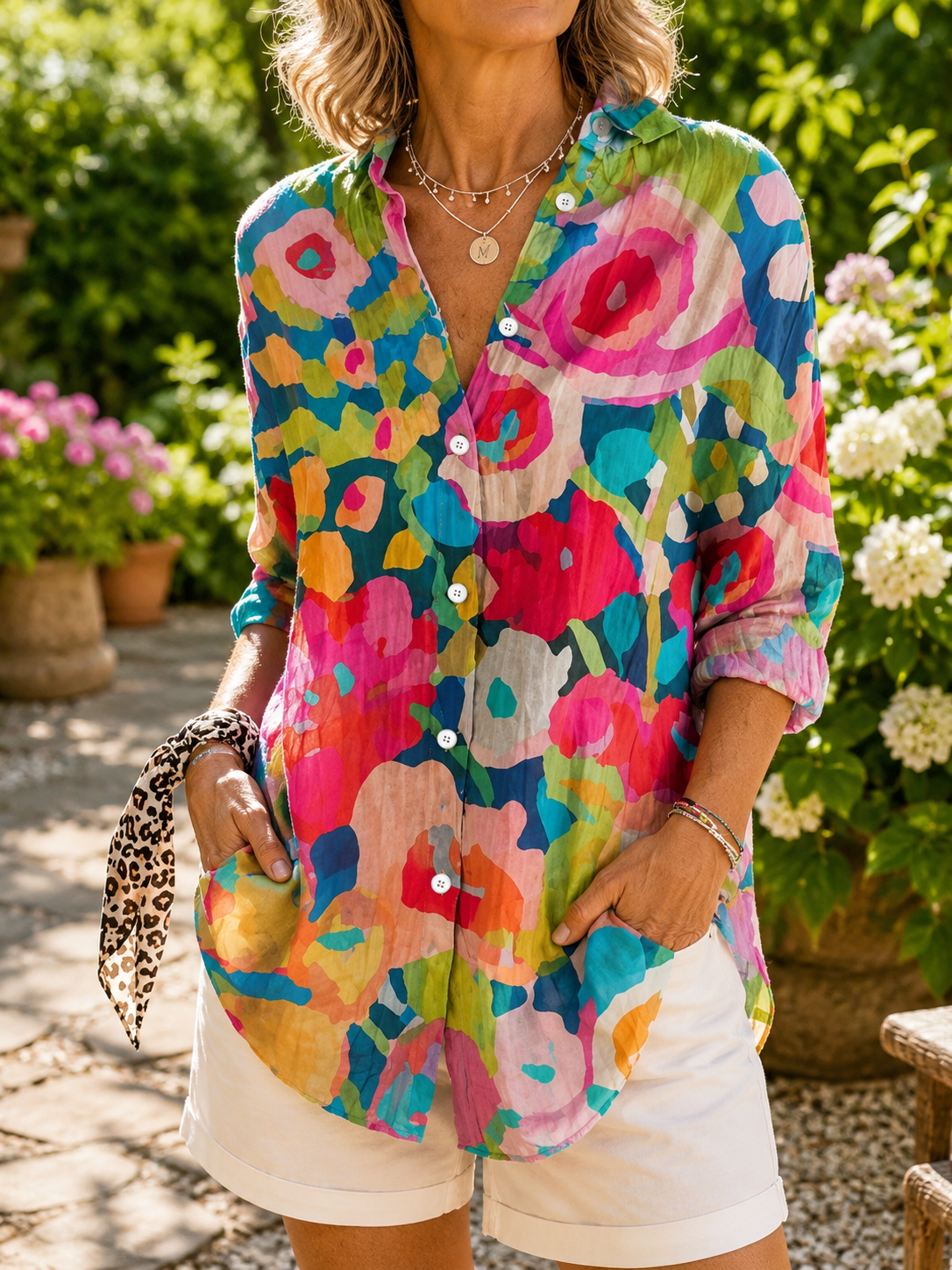 Holly - Vibrant Artistic Blouse with Buttoning