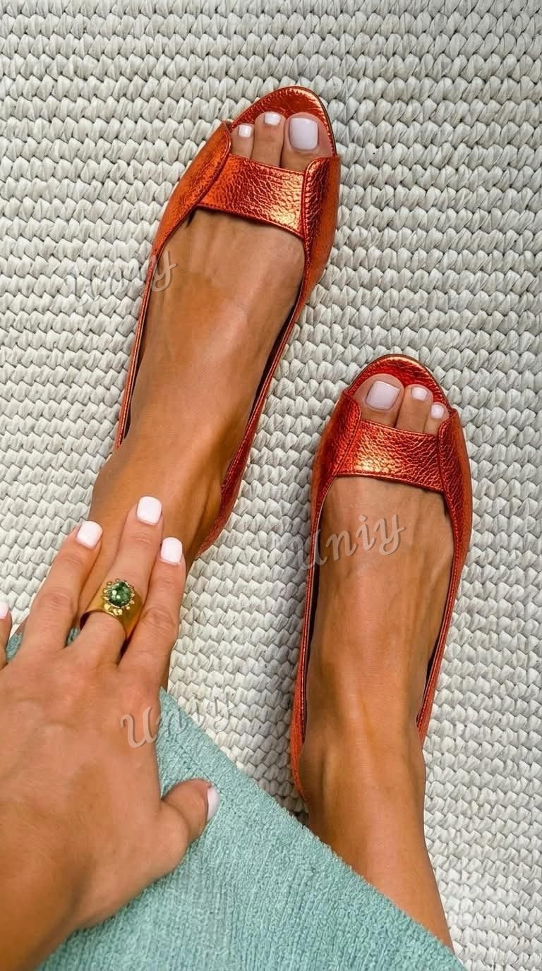 Iona – Metallic Open-Toe Ballet Flats