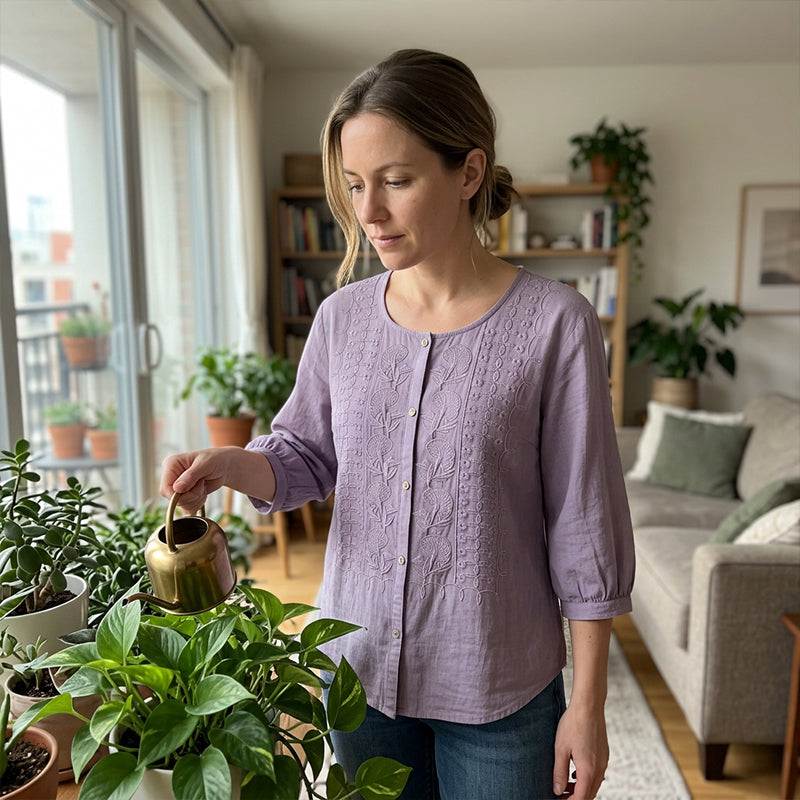 Sarah - Embroidered Cotton and Linen Blouse