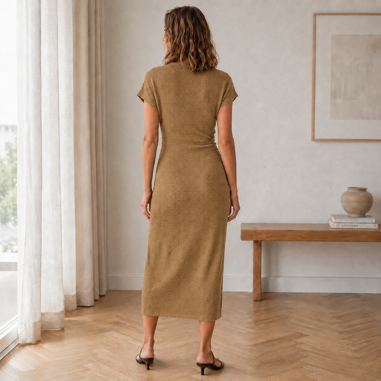 Ada - Ribbed Knotted Midi Dress