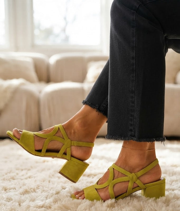 Marcia - Geometric Lime Heeled Sandals