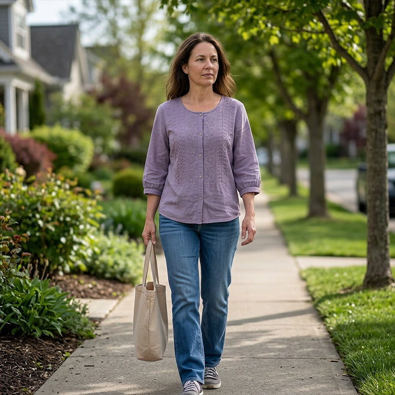 Sarah - Embroidered Cotton and Linen Blouse