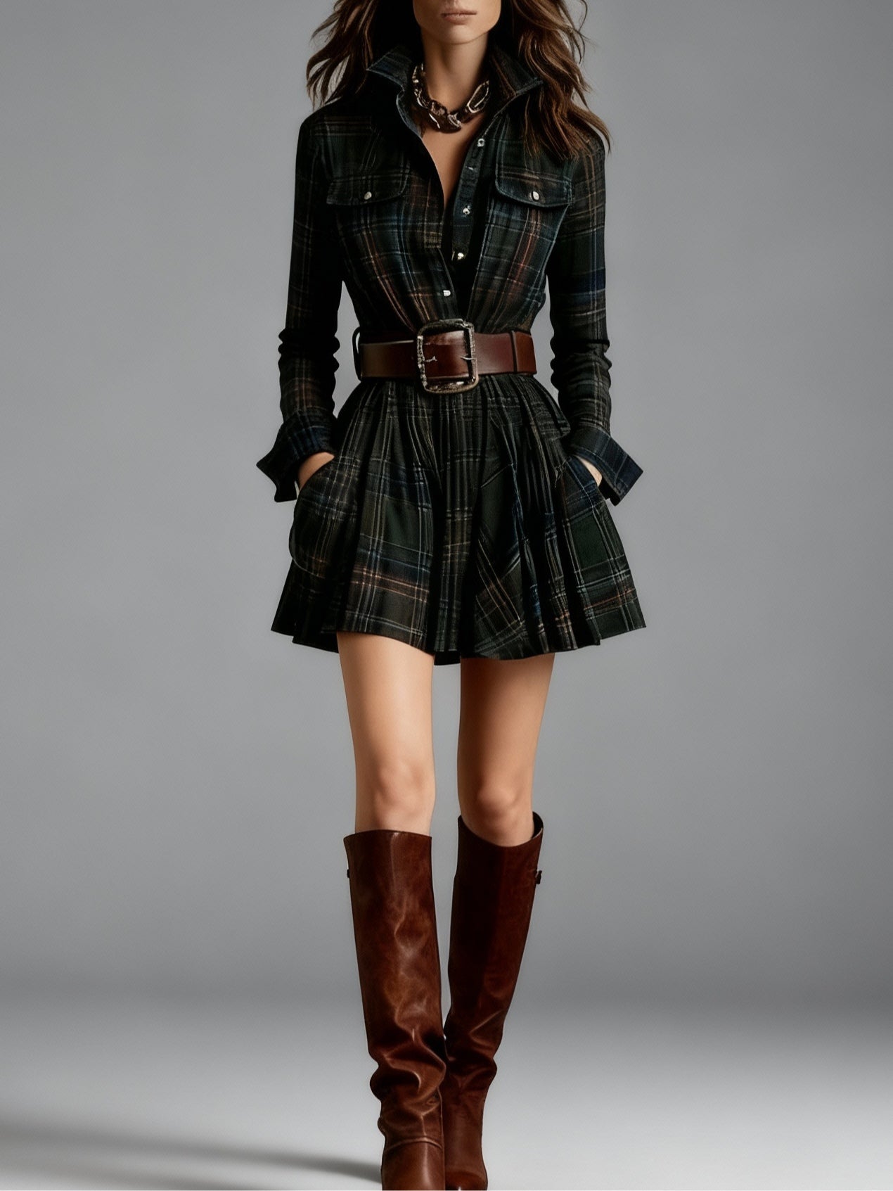 Madeleine – Elegant Short Plaid Dress