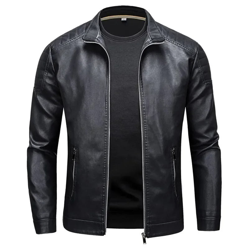 Soren - Stand Collar Leather Jacket