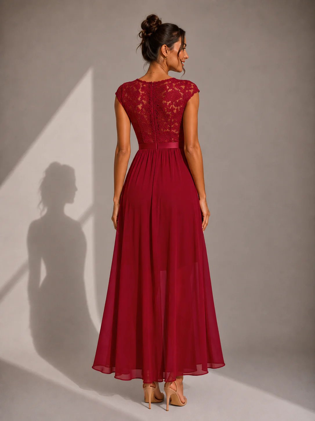 Asha - Lace Maxi Dress with Ruffle Slit